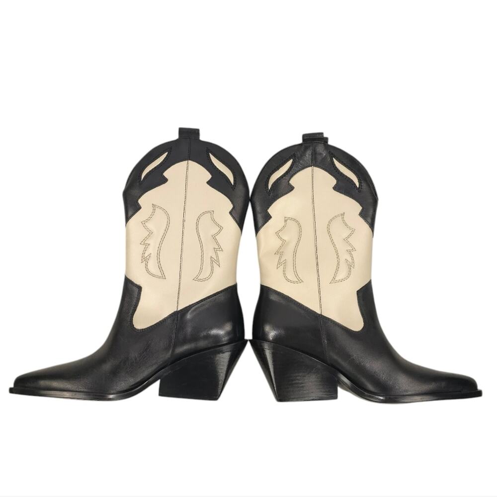 Free People Black and Cream Heeled Cowboy Boots - Picture 6 of 13
